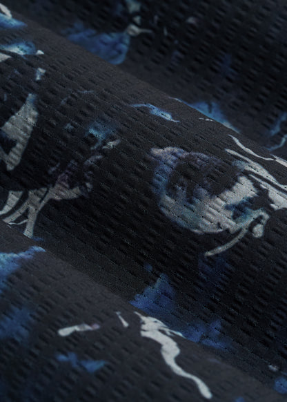 Coastal Perforated Polo Shirt for Tall Men in Black and Violet Floral