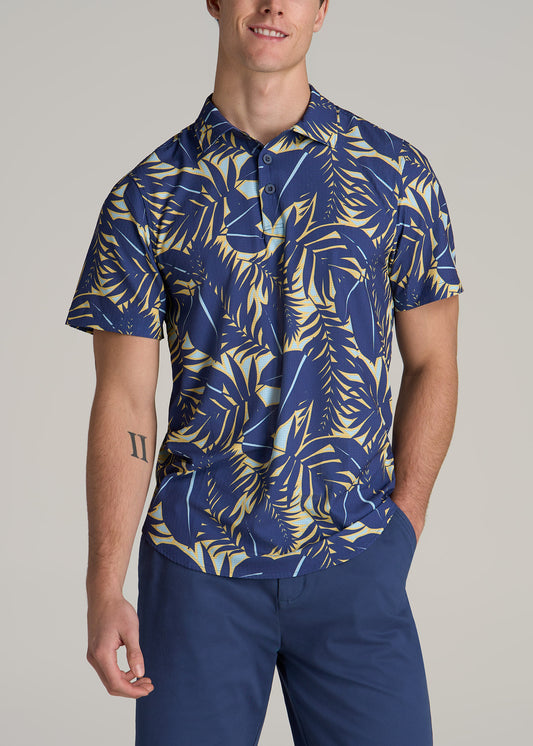 Coastal Perforated Tall Men's Polo Shirt in Twilight Blue Palms