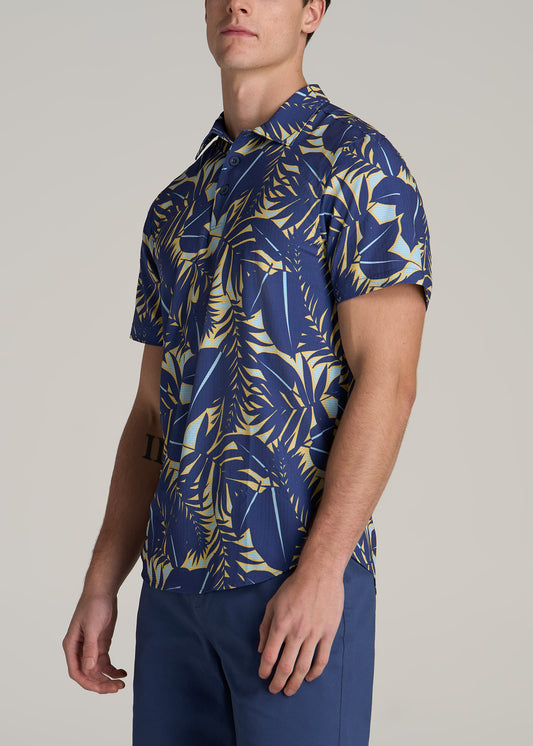 Coastal Perforated Tall Men's Polo Shirt in Twilight Blue Palms