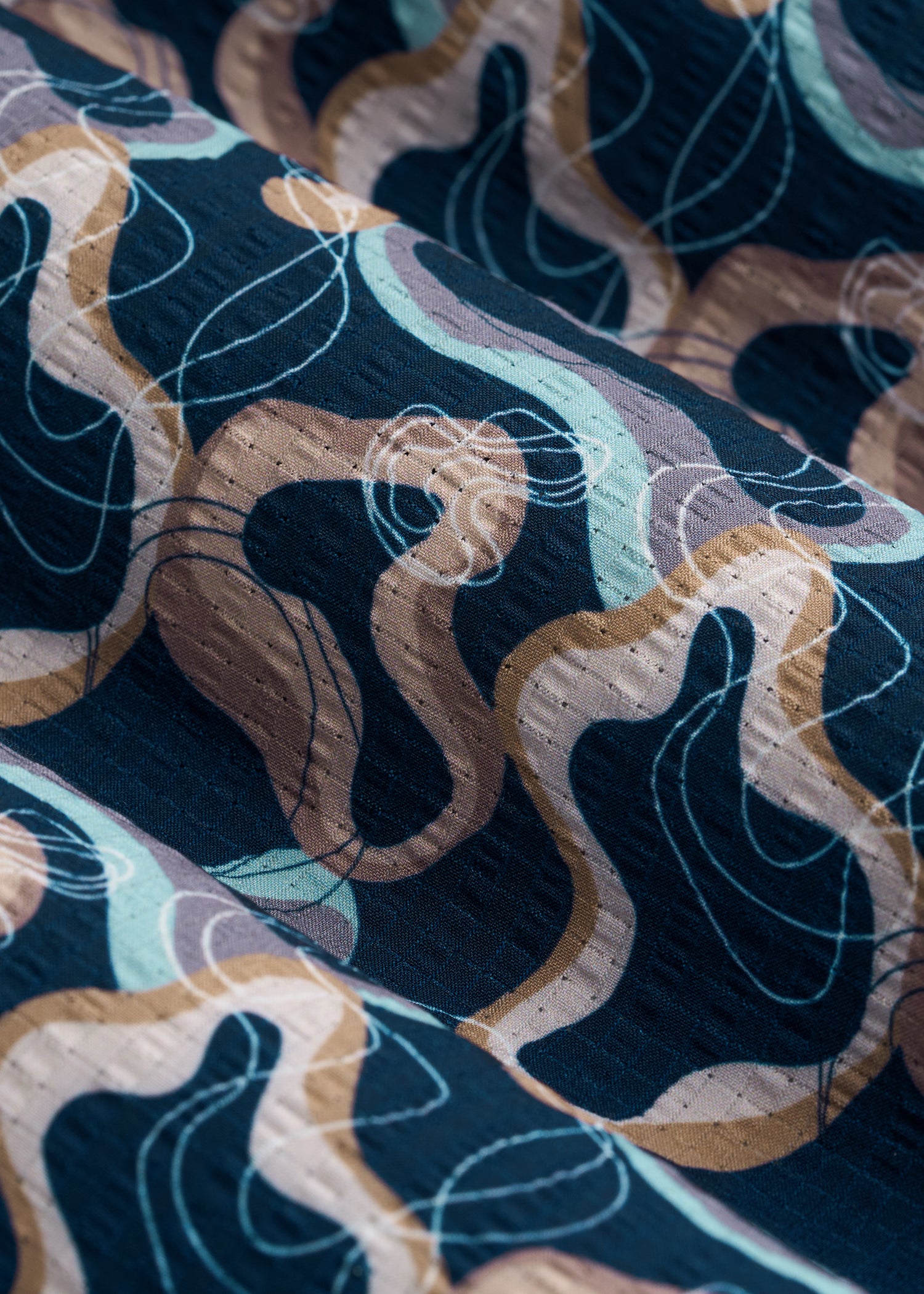 Coastal Perforated Polo Shirt for Tall Men in Blue and Rose Abstract