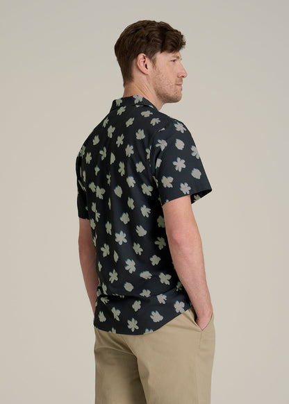 Coastal Perforated Polo Shirt for Tall Men in Navy and Bone Floral