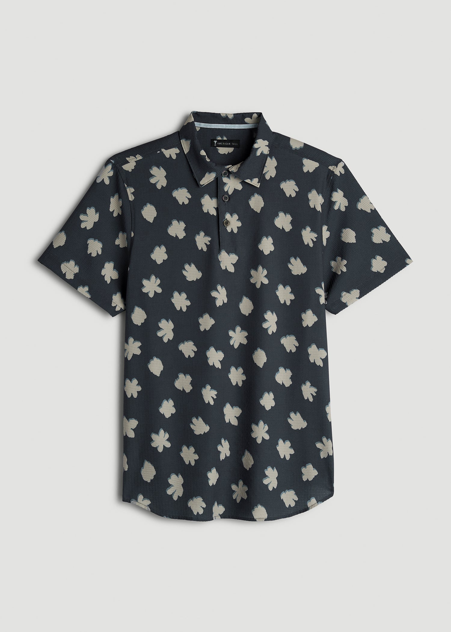 Coastal Perforated Polo Shirt for Tall Men in Navy and Bone Floral