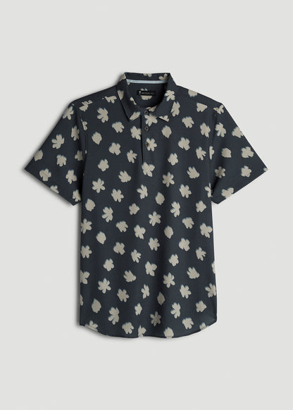 Coastal Perforated Polo Shirt for Tall Men in Navy and Bone Floral