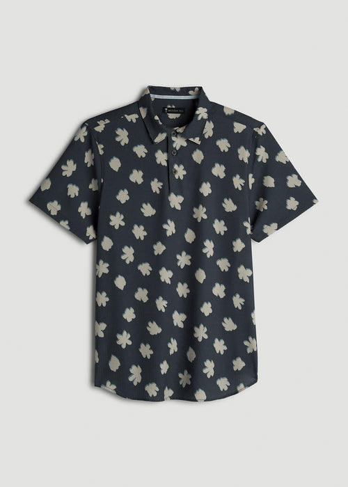 Coastal Perforated Polo Shirt for Tall Men in Navy and Bone Floral