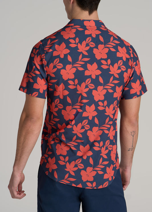 Coastal Perforated Tall Men's Polo Shirt in Storm and Orange Hibiscus
