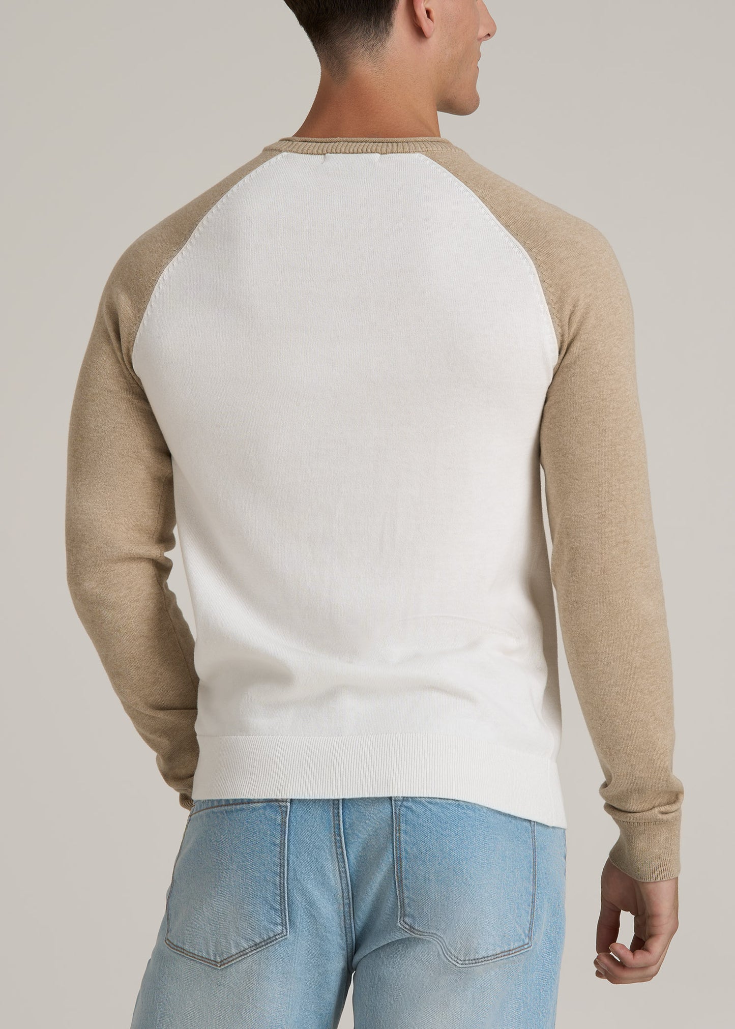 Color Block Raglan Sweater for Tall Men in Cream and Beige