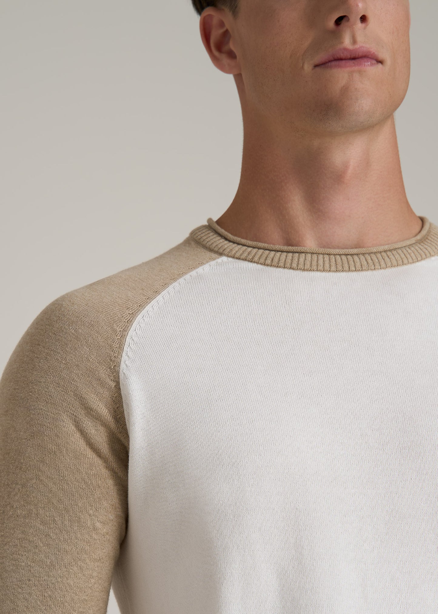 Color Block Raglan Sweater for Tall Men in Cream and Beige