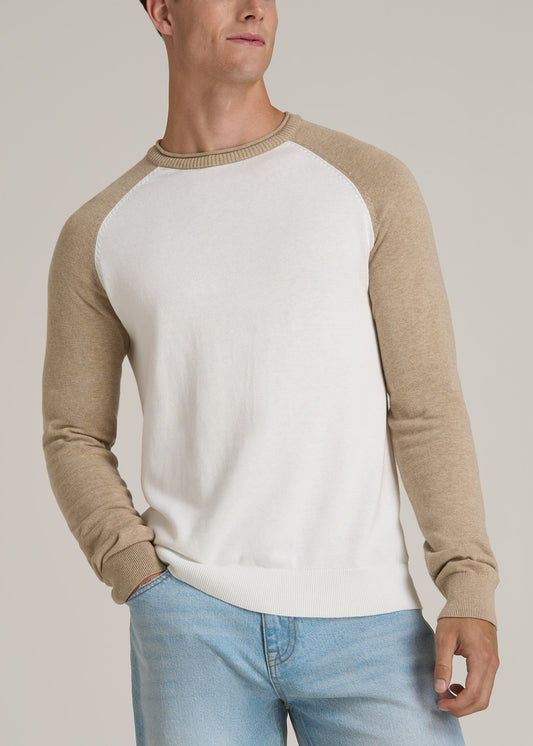 Color Block Raglan Sweater for Tall Men in Cream and Beige