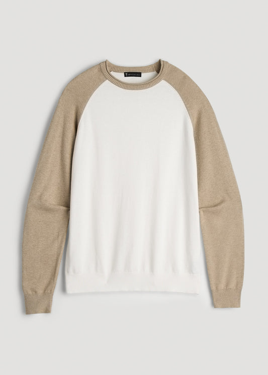 Color Block Raglan Sweater for Tall Men in Cream and Beige