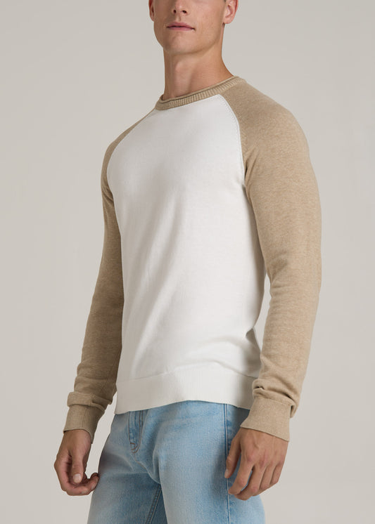 Color Block Raglan Sweater for Tall Men in Cream and Beige