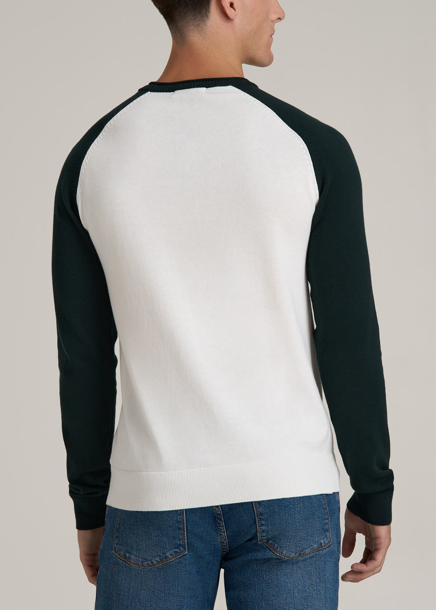 Color Block Raglan Sweater for Tall Men in Cream and Emerald