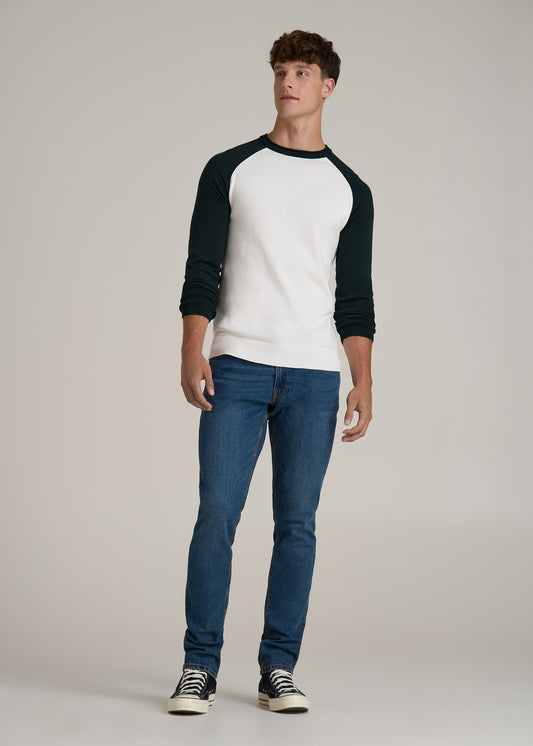 Color Block Raglan Sweater for Tall Men in Cream and Emerald