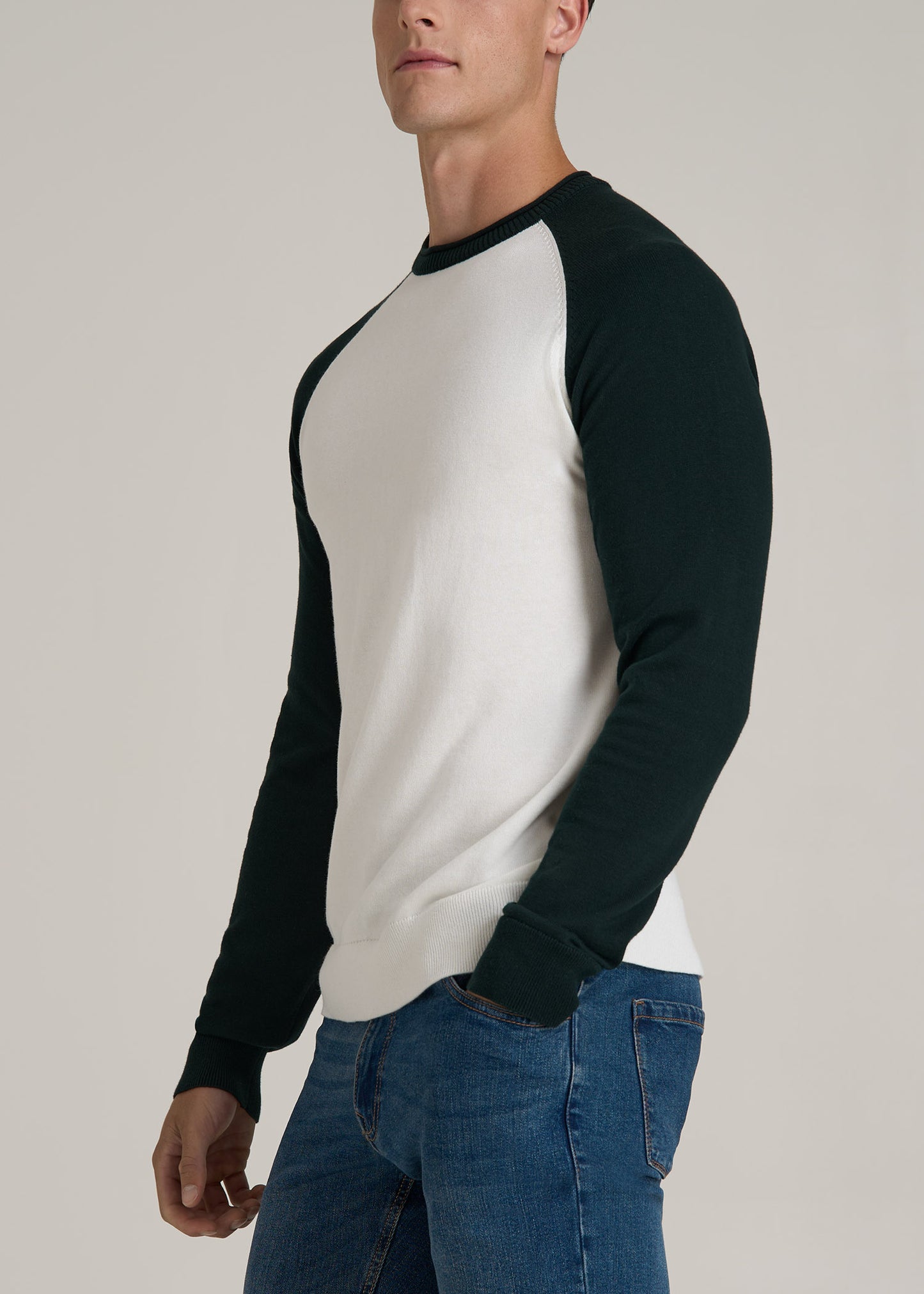 Color Block Raglan Sweater for Tall Men in Cream and Emerald