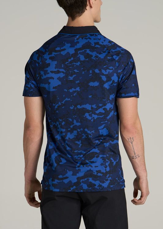 Contrast Collar A.T. Performance Print Golf Tall Men's Polo Shirt in Blue and Black Camo