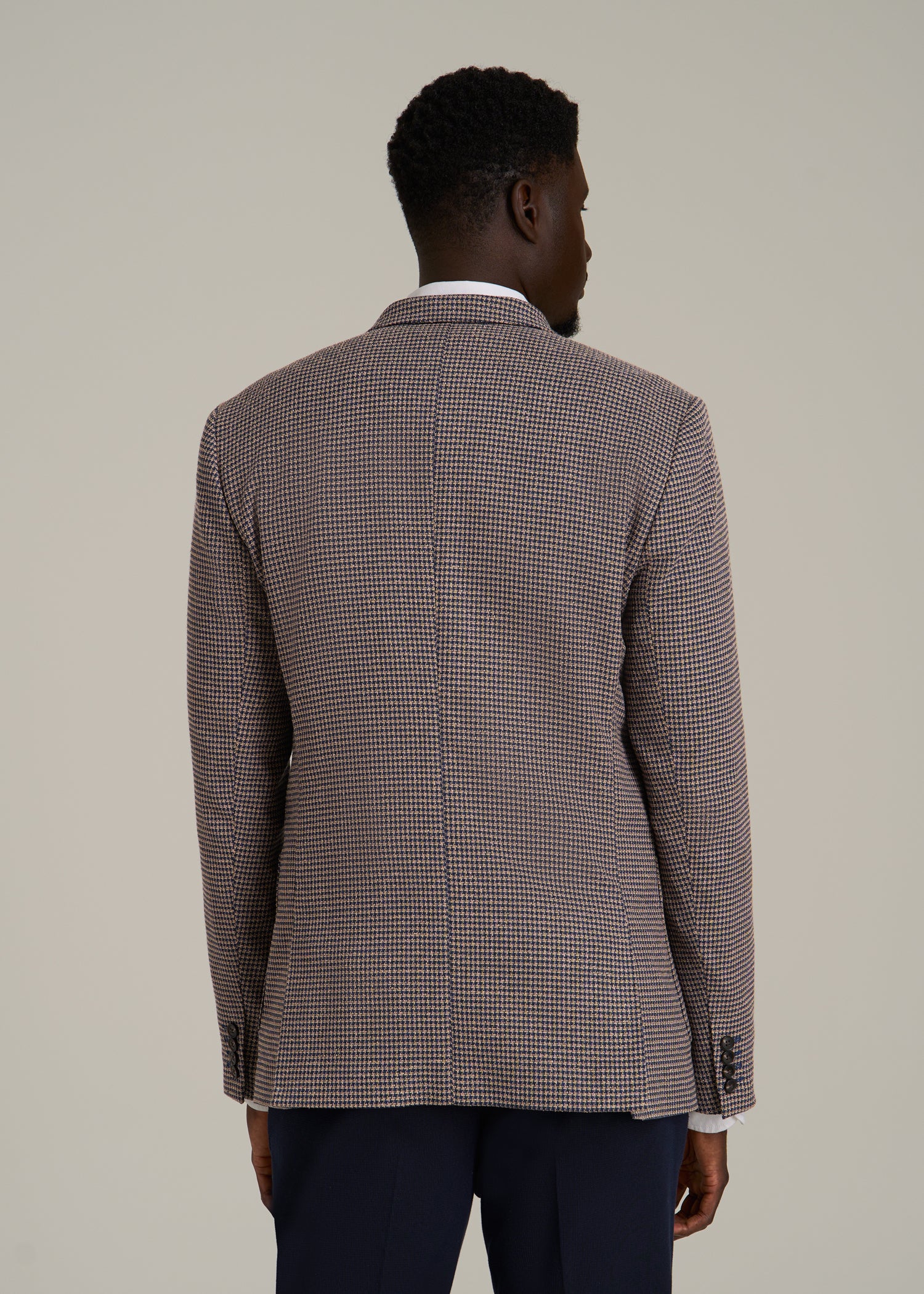 Core Blazer for Tall Men in Brown and Blue Mini Houndstooth
