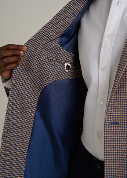 Core Blazer for Tall Men in Brown and Blue Mini Houndstooth