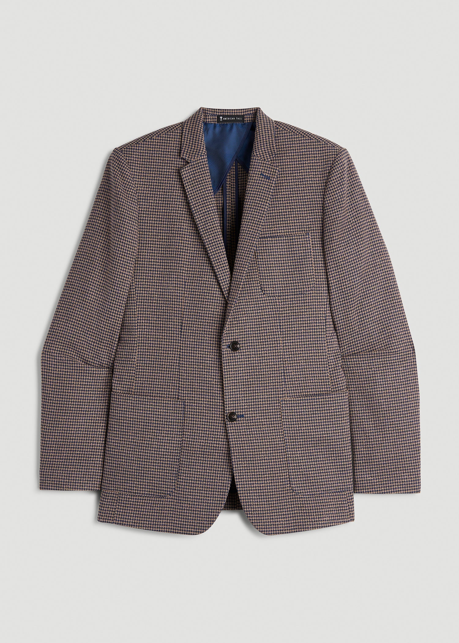 Core Blazer for Tall Men in Brown and Blue Mini Houndstooth