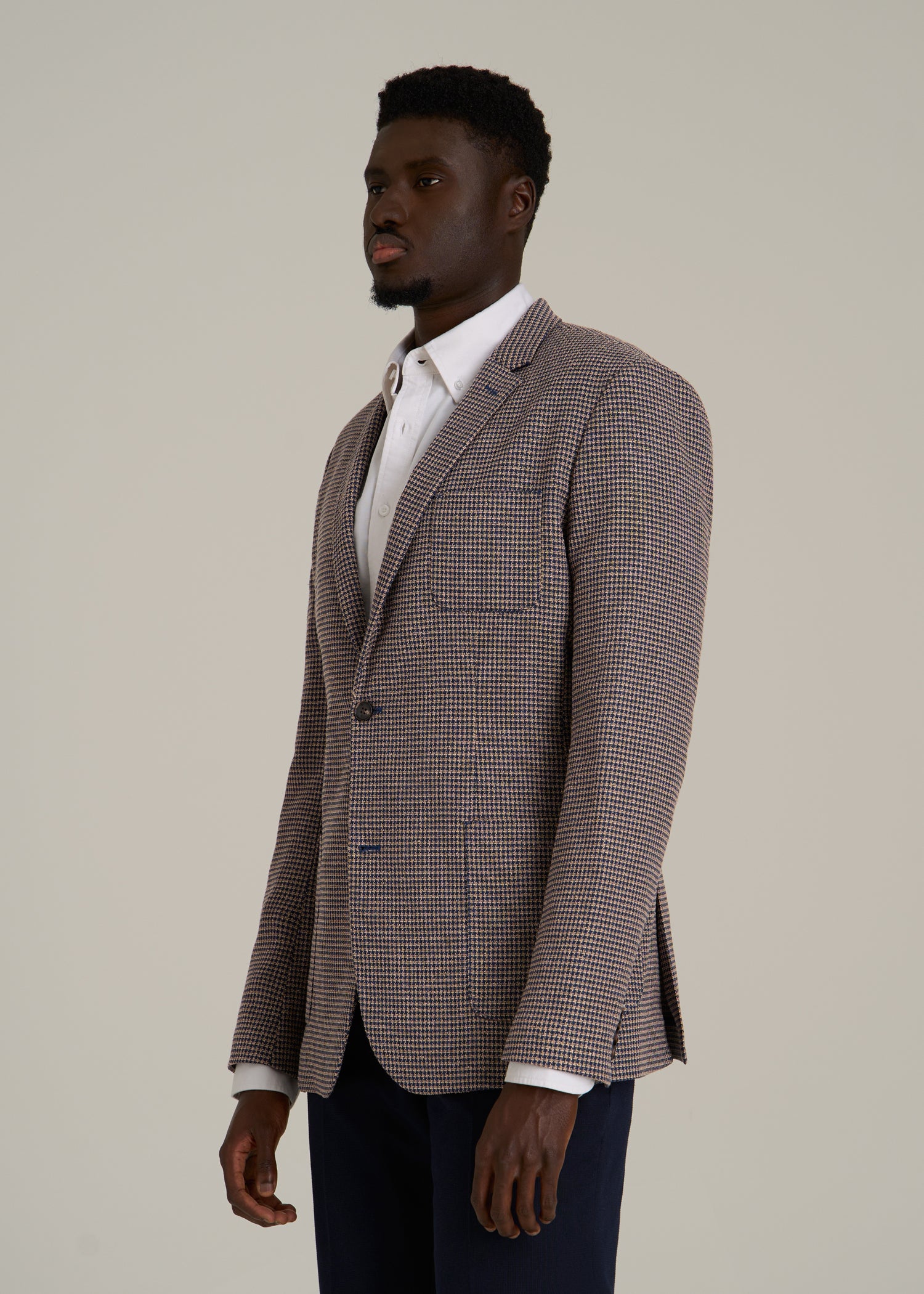 Core Blazer for Tall Men in Brown and Blue Mini Houndstooth
