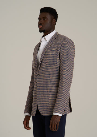 Core Blazer for Tall Men in Brown and Blue Mini Houndstooth