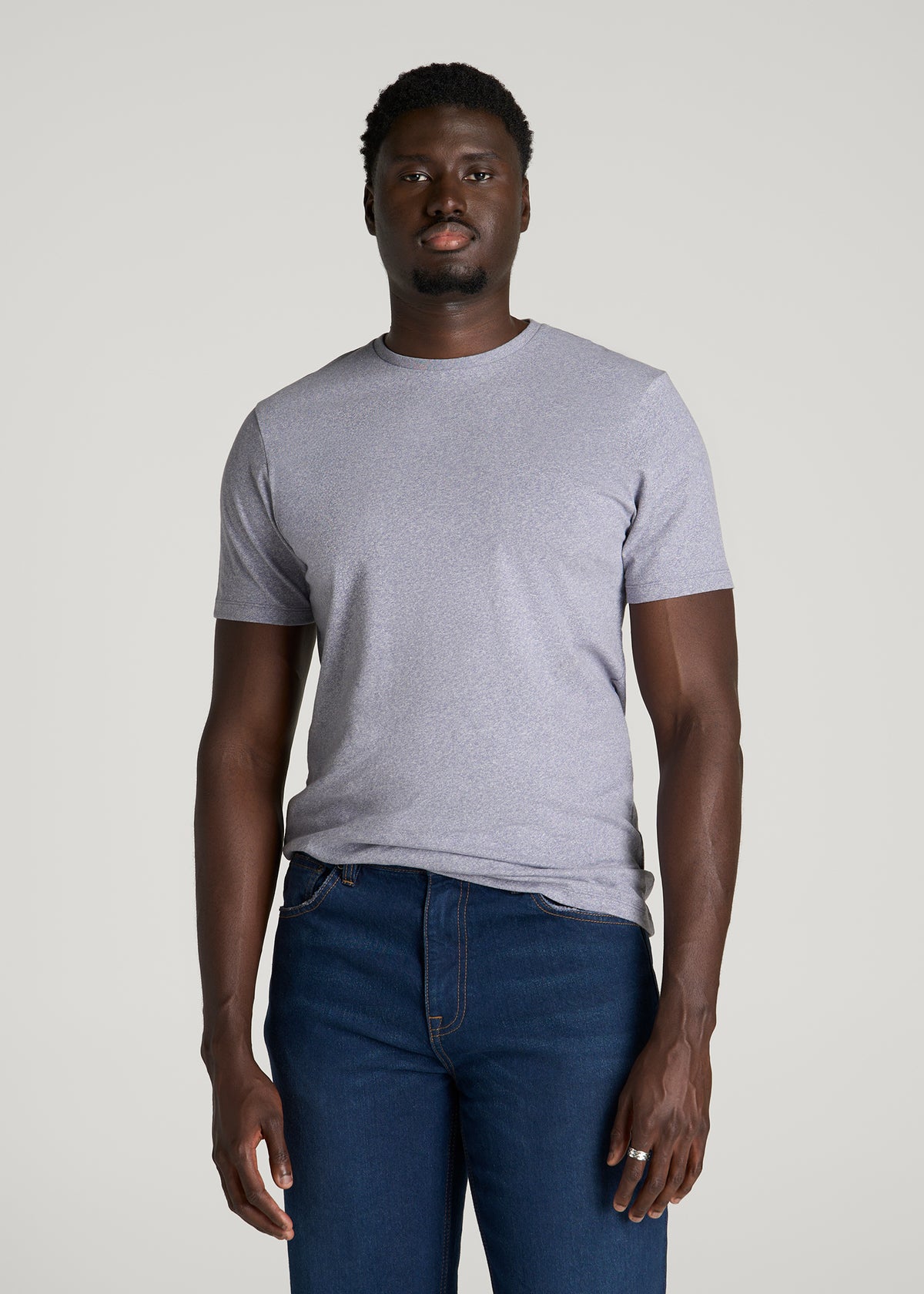Core Cotton Crewneck Tee for Tall Men in Blue Granite Melange