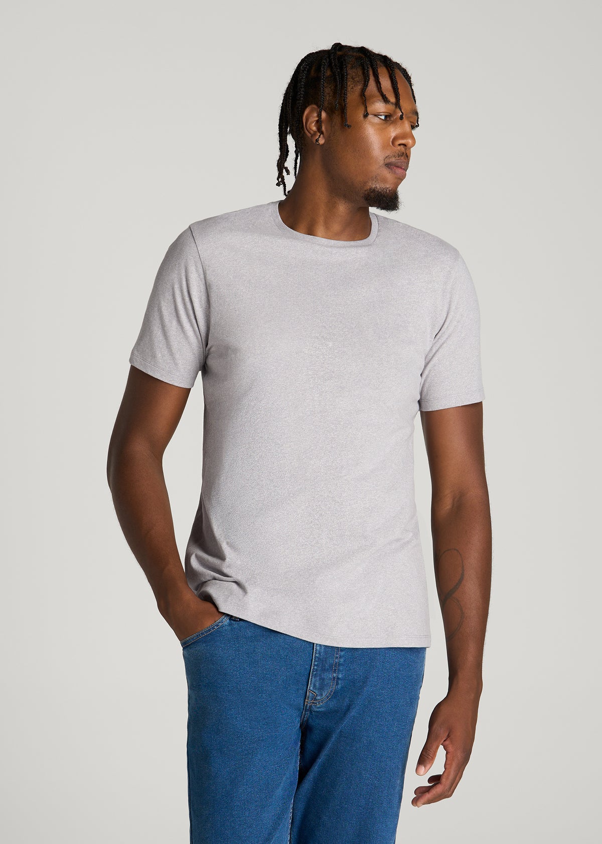 Core Cotton Crewneck Tee for Tall Men in Dusty Lilac Melange