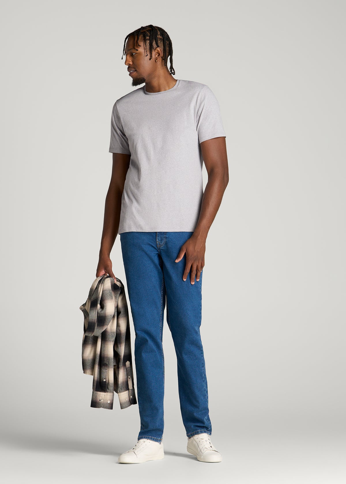 Core Cotton Crewneck Tee for Tall Men in Dusty Lilac Melange