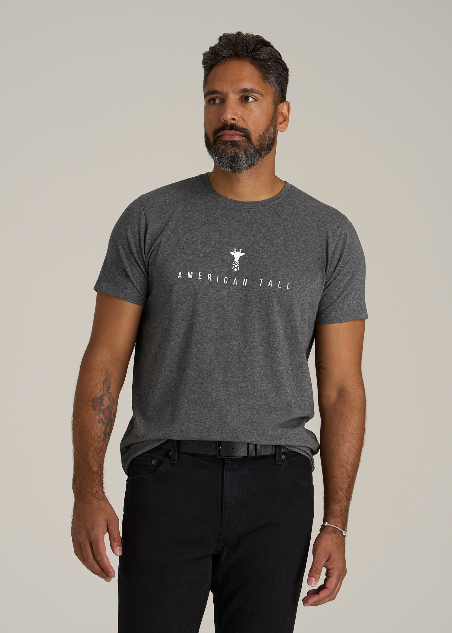 Logo Tee for Tall Men in Charcoal Mix