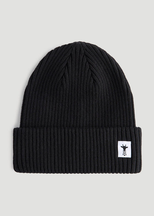 Cotton Beanie for Tall Men in Black