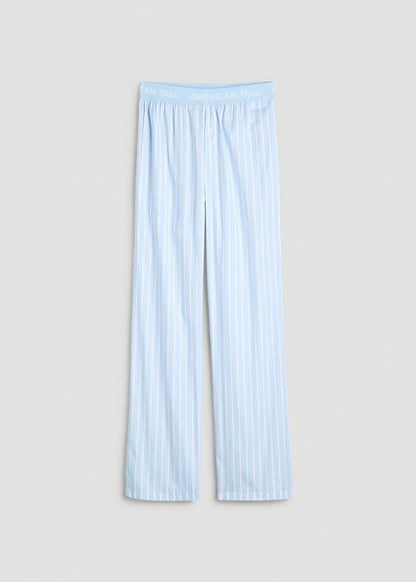 Cotton Poplin Pajama Pants for Tall Men in Blue Stripe