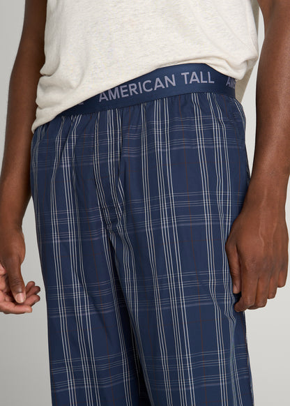Cotton Poplin Pajama Pants for Tall Men in Navy and Blue Plaid