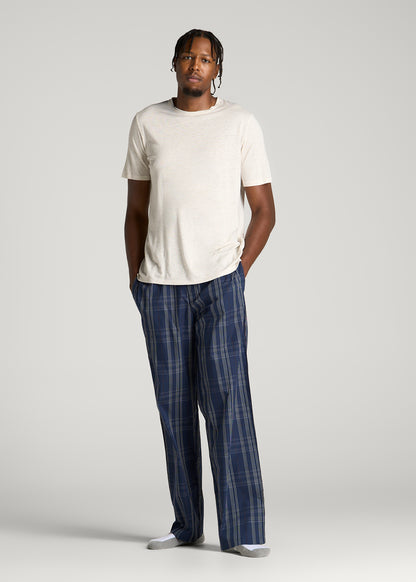 Cotton Poplin Pajama Pants for Tall Men in Navy and Blue Plaid