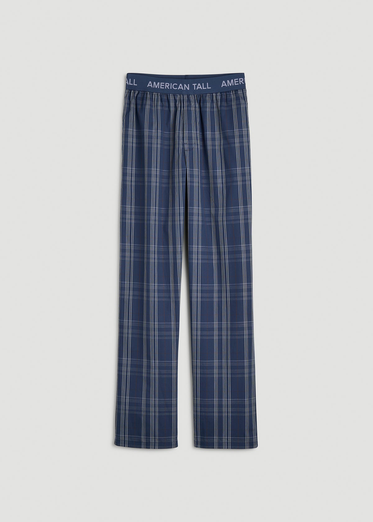 Cotton Poplin Pajama Pants for Tall Men in Navy and Blue Plaid