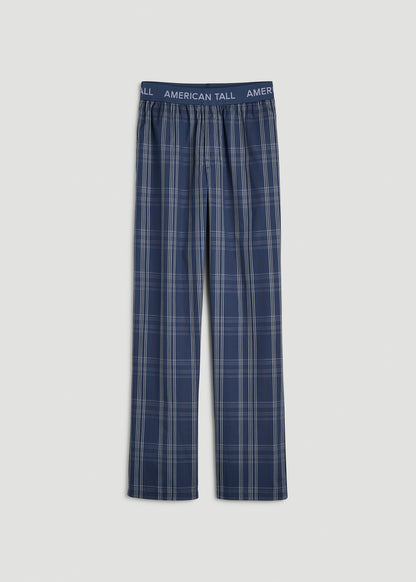 Cotton Poplin Pajama Pants for Tall Men in Navy and Blue Plaid