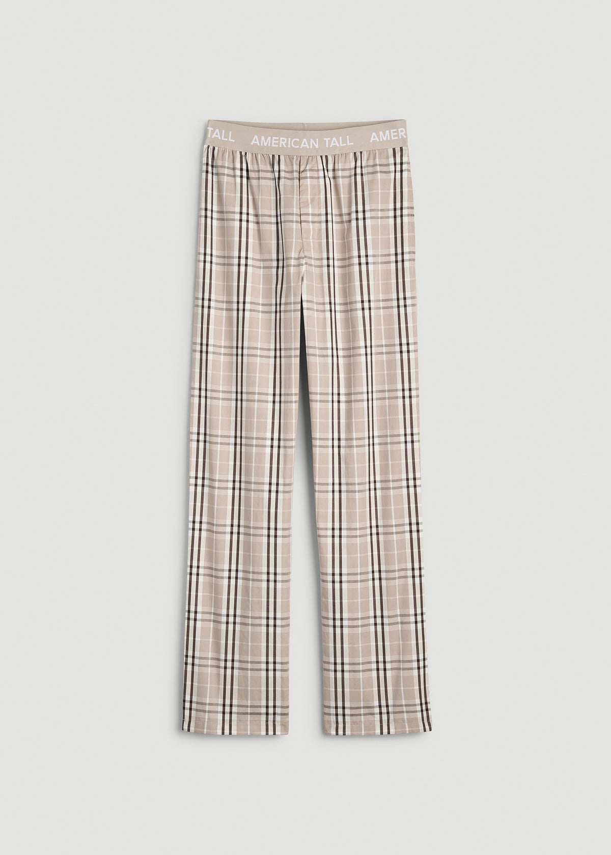 Cotton Poplin Pajama Pants for Tall Men in Taupe Plaid