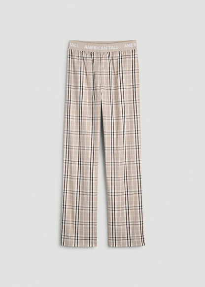 Cotton Poplin Pajama Pants for Tall Men in Taupe Plaid
