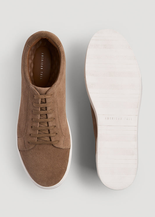 Cupsole Tennis Sneakers for Tall Men in Taupe Suede