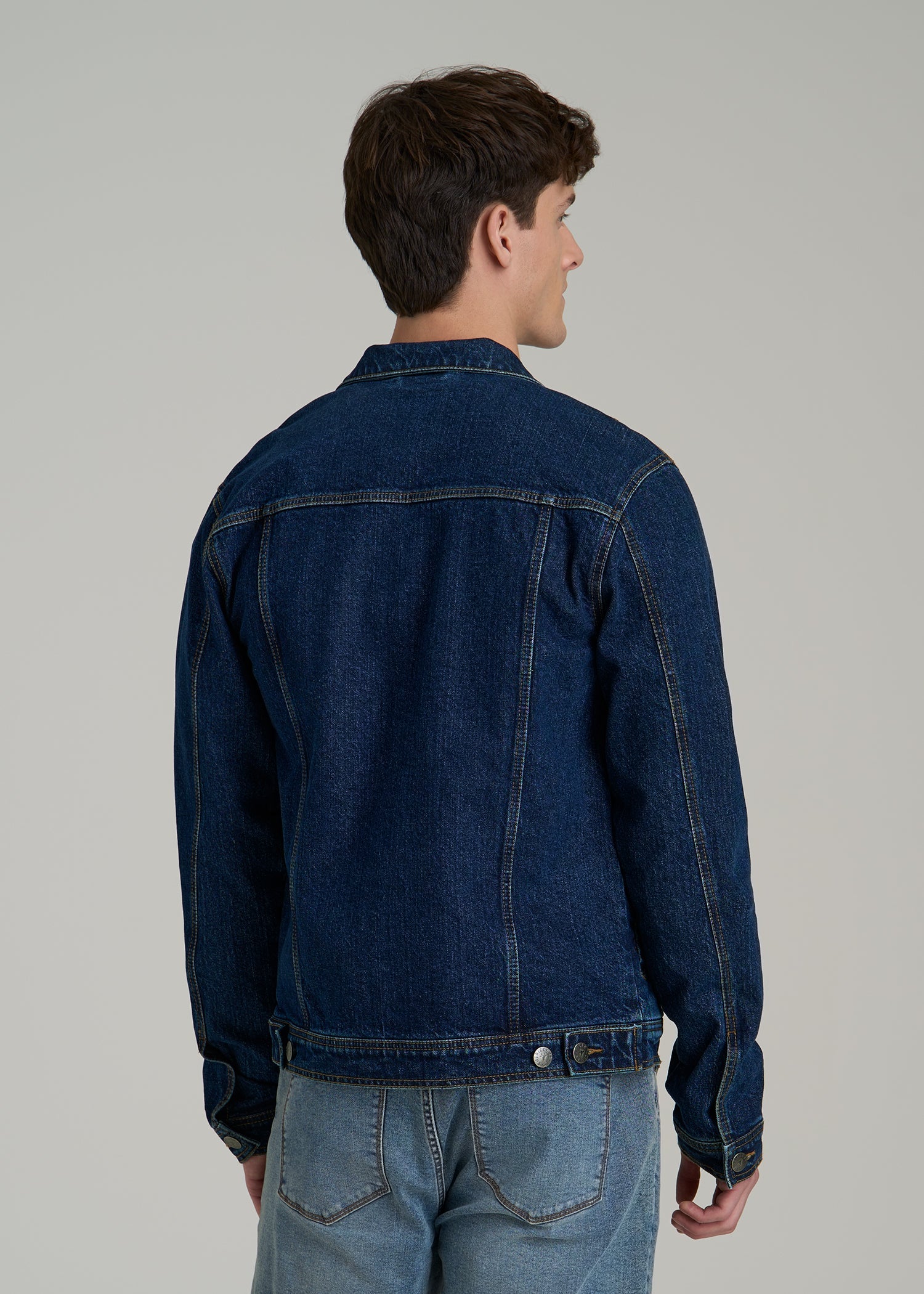 Denim Trucker Jacket for Tall Men in Mid Ocean Blue