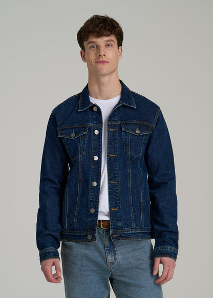 Denim Trucker Jacket for Tall Men in Mid Ocean Blue