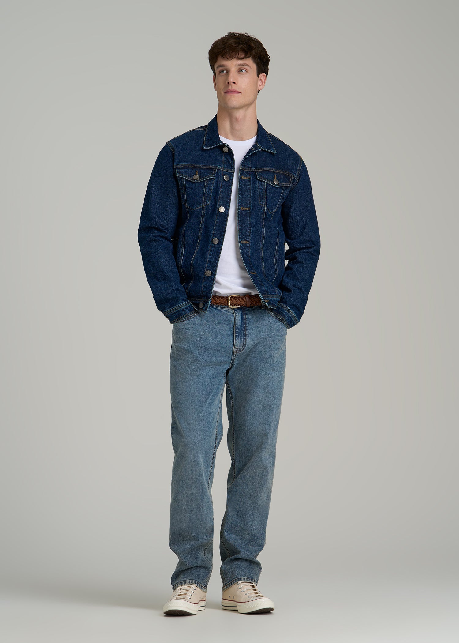 Denim Trucker Jacket for Tall Men in Mid Ocean Blue