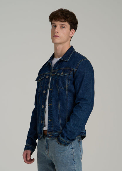Denim Trucker Jacket for Tall Men in Mid Ocean Blue