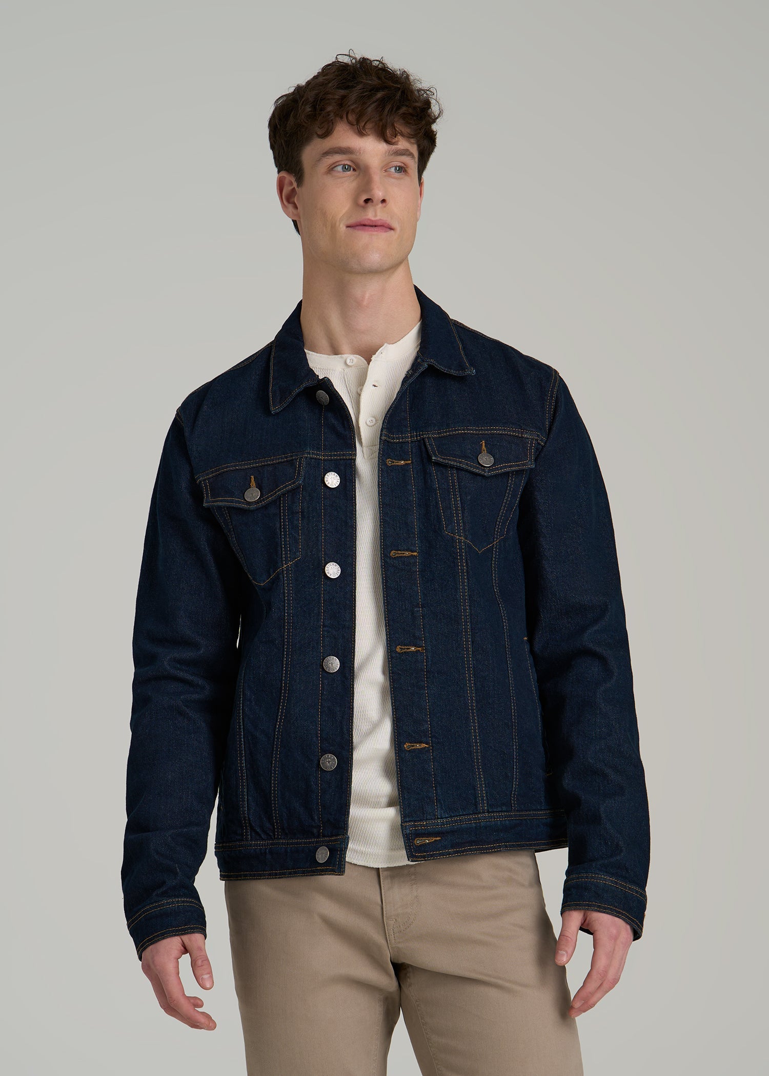 Denim Trucker Jacket for Tall Men in Raw Indigo