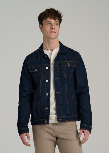 Denim Trucker Jacket for Tall Men in Raw Indigo