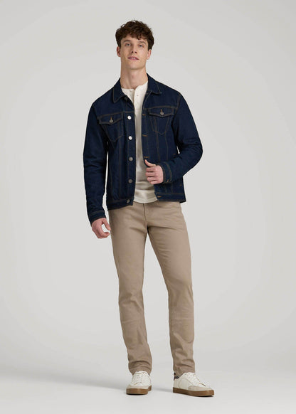 Denim Trucker Jacket for Tall Men in Raw Indigo