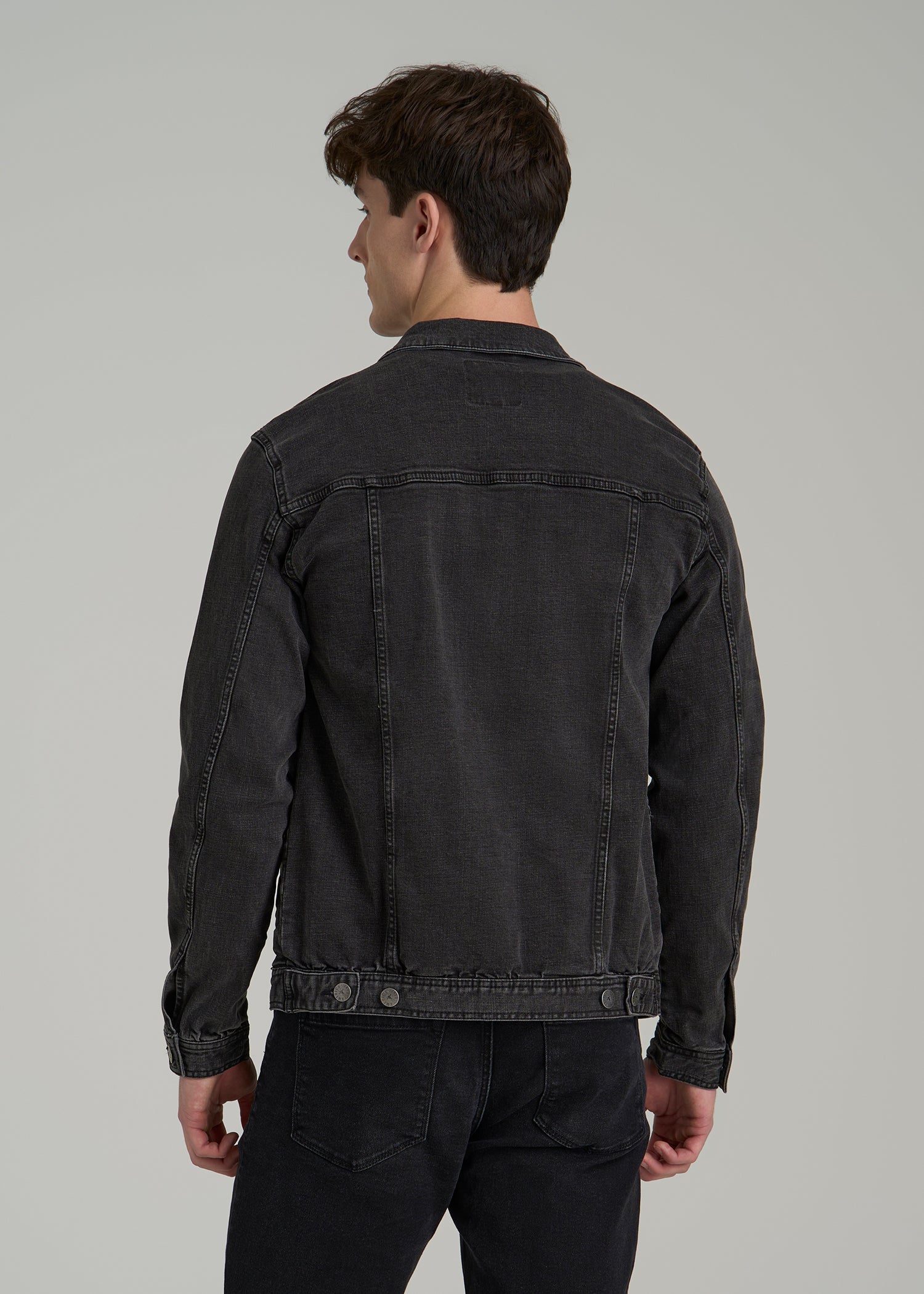 Denim Trucker Jacket for Tall Men in Washed Black