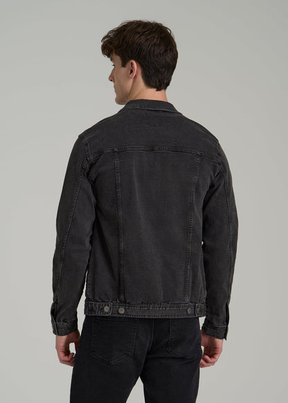 Denim Trucker Jacket for Tall Men in Washed Black