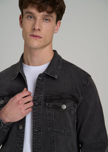 Denim Trucker Jacket for Tall Men in Washed Black