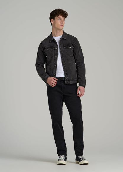 Denim Trucker Jacket for Tall Men in Washed Black