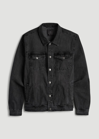 Denim Trucker Jacket for Tall Men in Washed Black