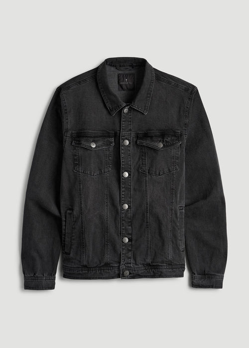 Denim Trucker Jacket for Tall Men in Washed Black