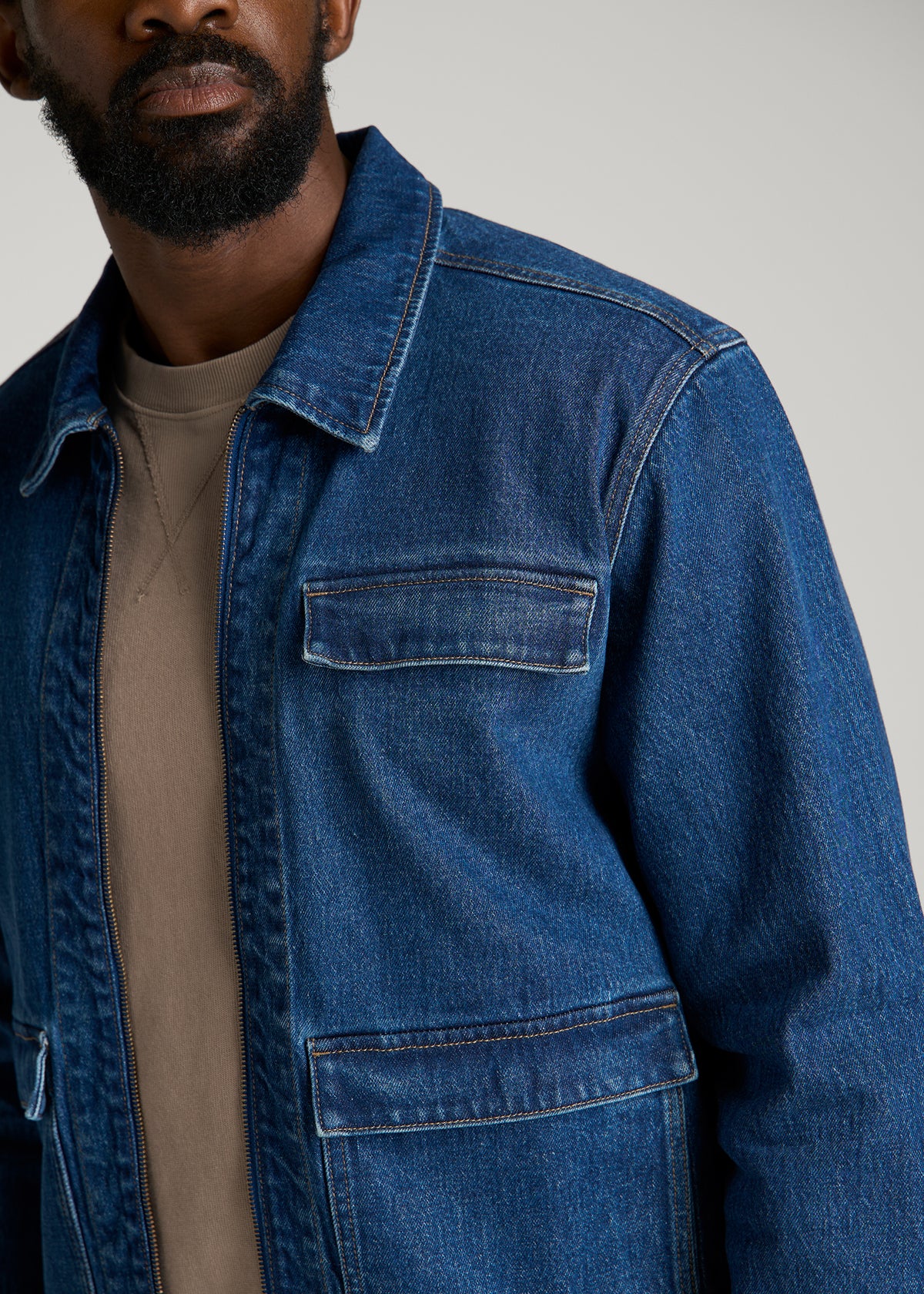 Denim Zip- Front Jacket for Tall Men in New Colorado Blue
